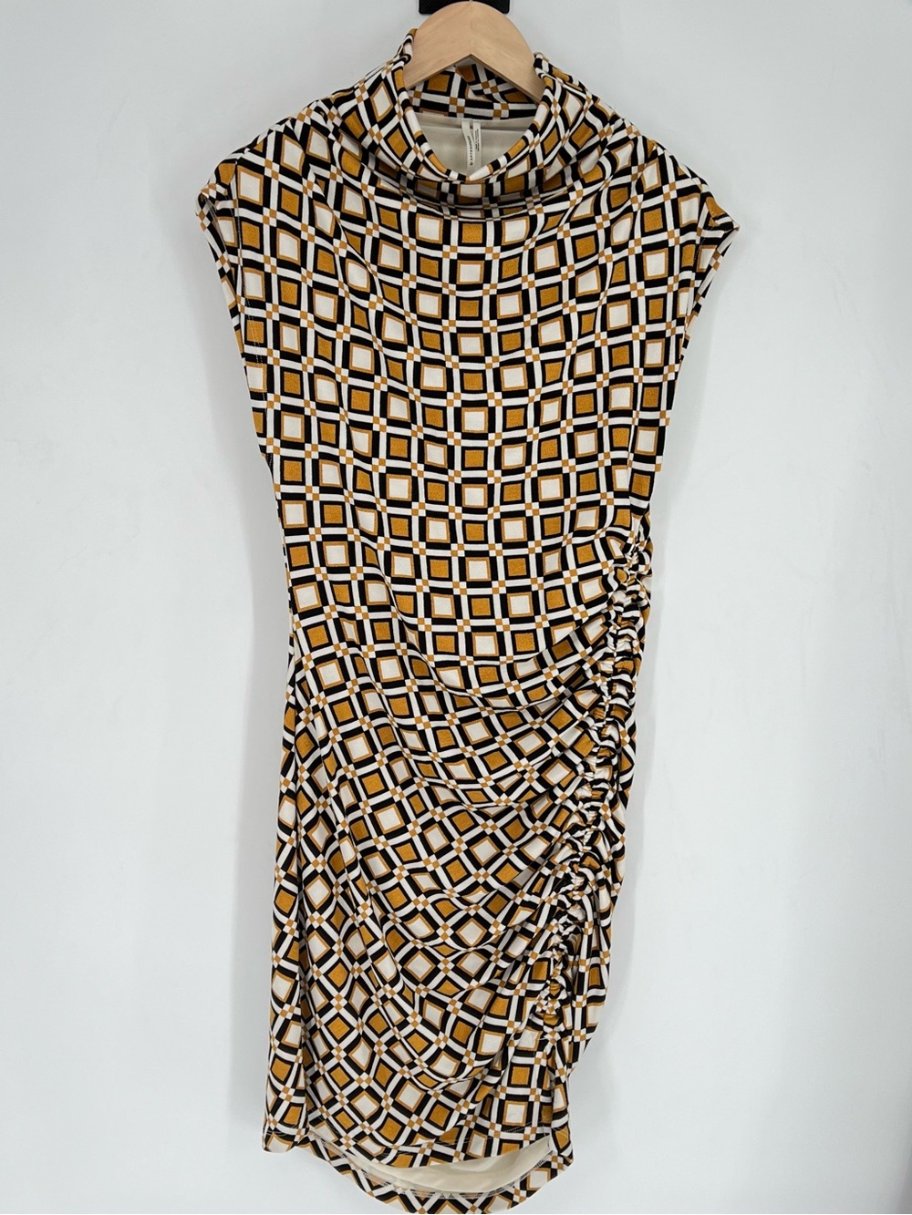 NEW Anthropologie Maya Ruched Cowl-Neck Dress Midi Printed Mini Edition Retro - Picture 3 of 11
